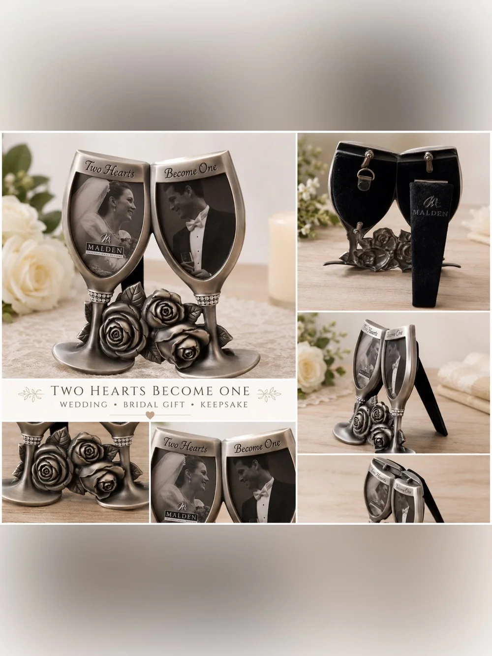 Two Hearts Become One Silver Bridal Keepsake Picture Frame